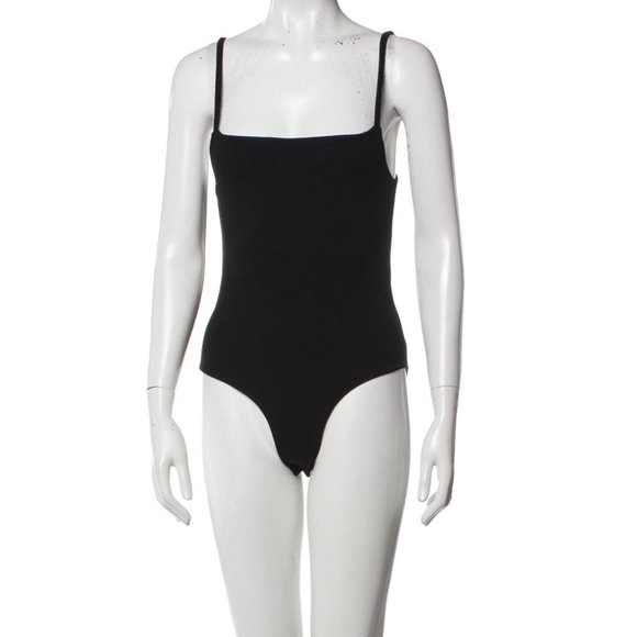 Toteme Slim Strap Bodysuit Square Neck Tank Black L - Picture 6 of 8